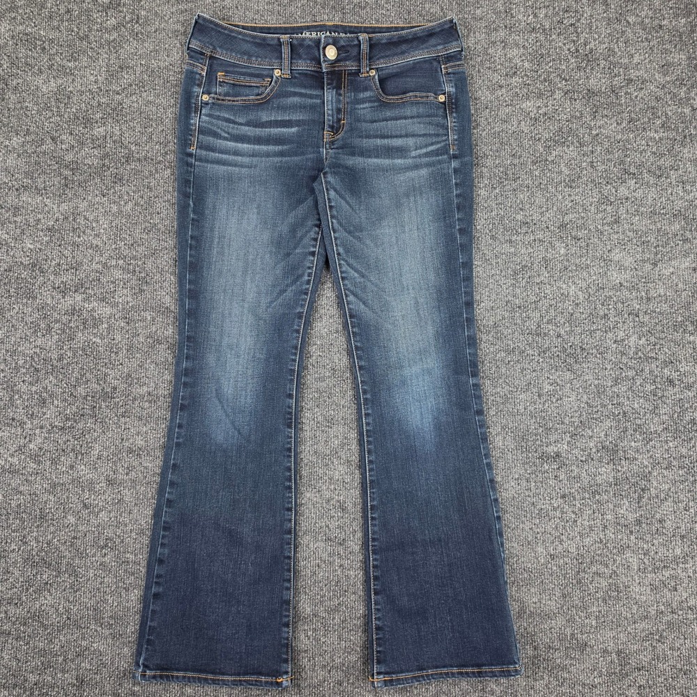 American Eagle Kick Boot Jeans Women's 6 SHORT Dark Wash Denim Stretch Low Rise